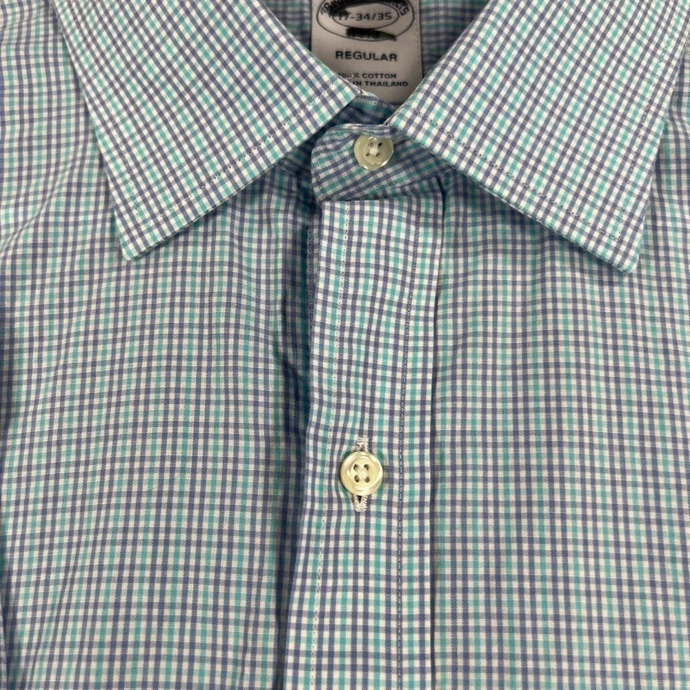 Brooks Brothers‎ Shirt Mens 17 Blue Check Long Sleeve Button Up Regular Fit